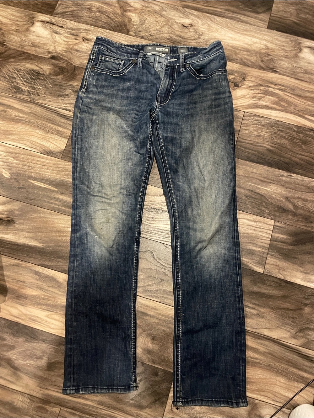 BKE Men's Dark Blue Faded Straight Jeans